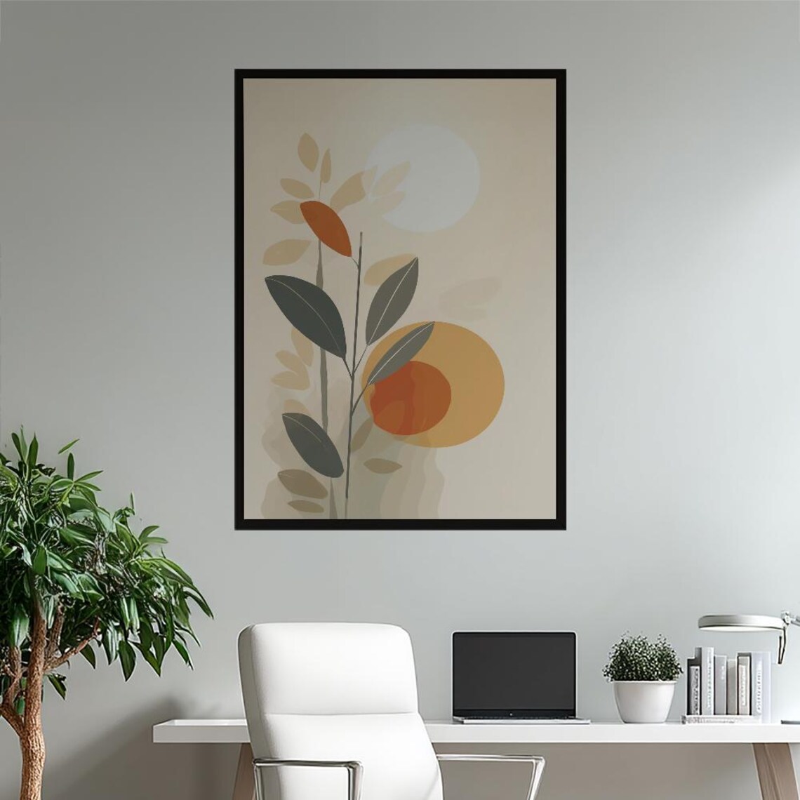 Serene Abstract Botanical Leaves In Earthy Tones Minimalist Poster