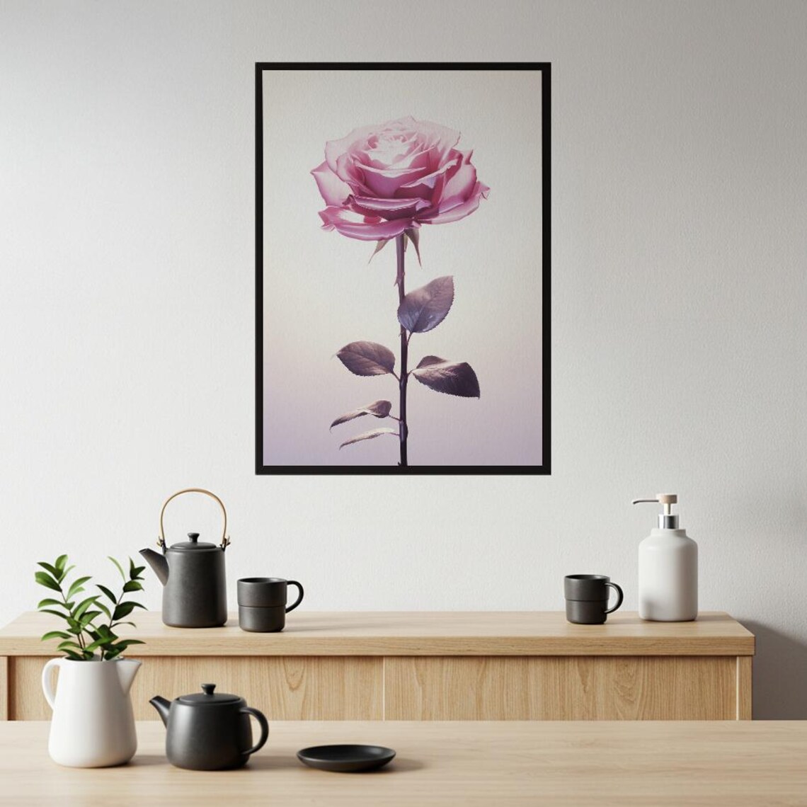 Elegant Single Pink Rose Minimalist Romantic Floral Art Poster