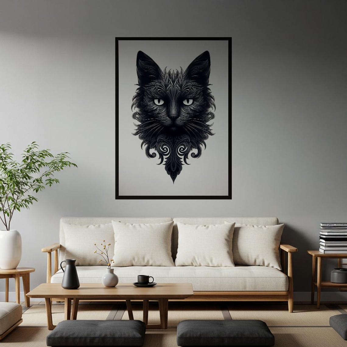 Ornate Black Cat Portrait Gothic Baroque Intricate Elegant Cat Poster