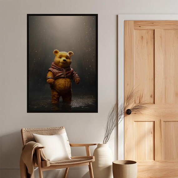 Cozy Bear Art Print Pooh Inspired Golden In Hoodie Wall Nostalgic Home Decor Gift Museum Grade Matte Vertical Poster