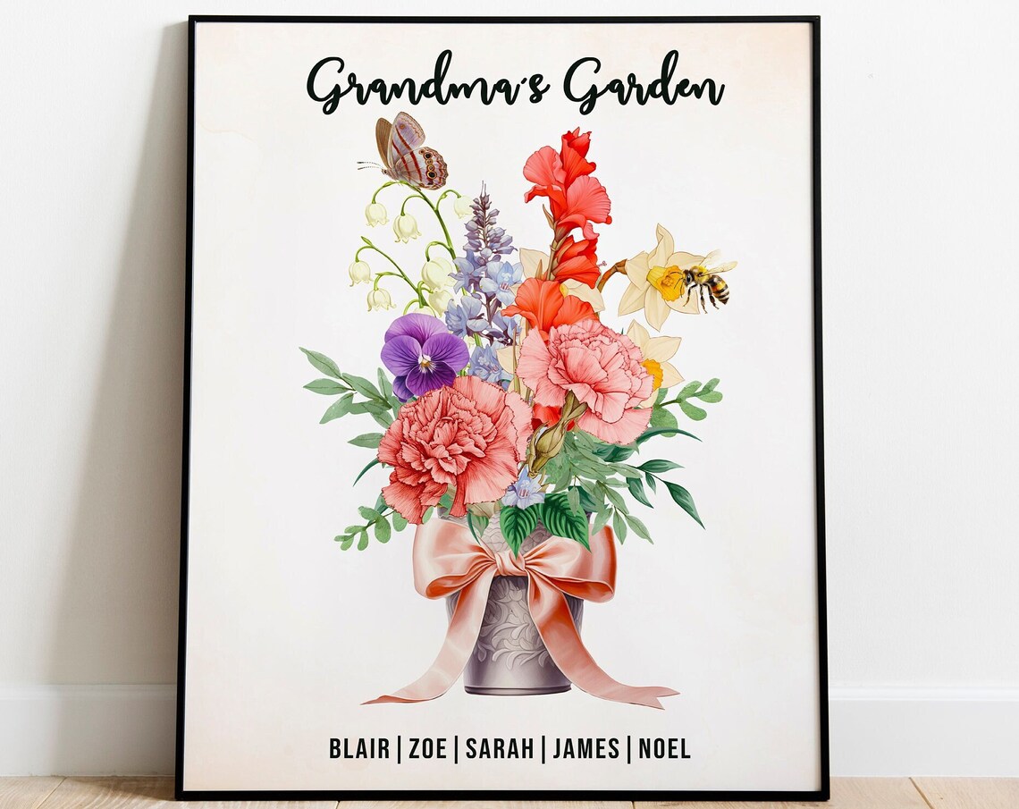 Grandma's Garden Personalized Bouquet Ribbon Vase Gift Poster
