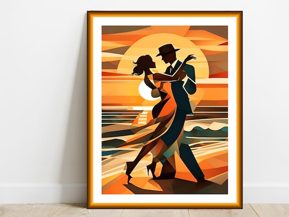 Dancing Retro Couple Abstract Art Print, Modern Romance