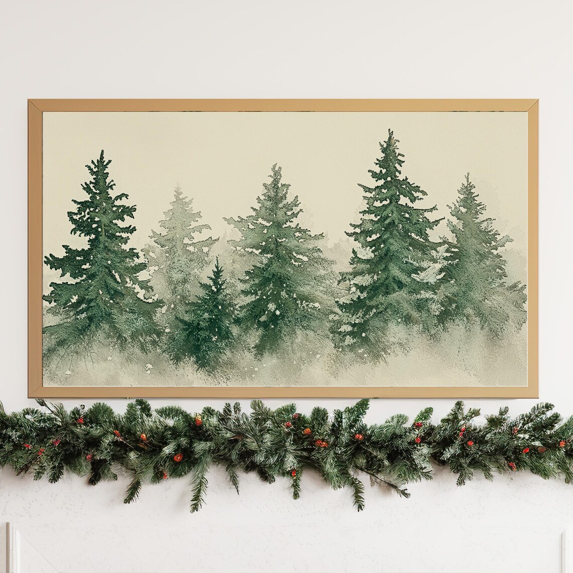 Winter Green Pine Trees Watercolor Minimalist Forest Nature Poster - Image 3