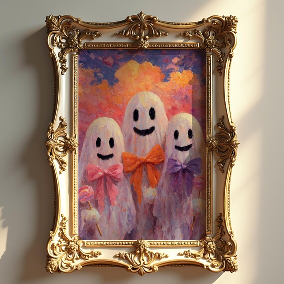 Halloween Pastel Goth Ghosts Spooky Cute Autumn Decor Painting Whimsical Art Cozy Cottage Style 339