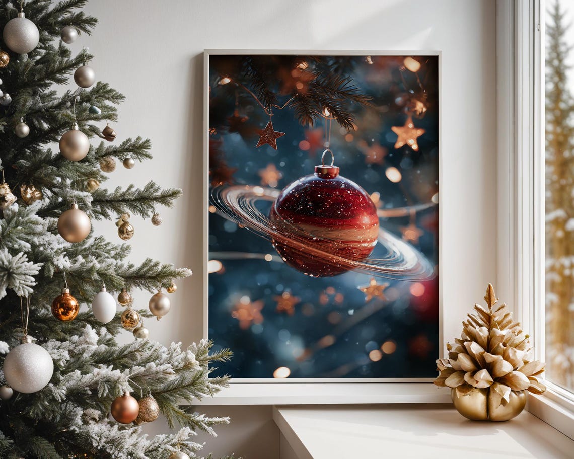 Christmas Ornament Planet Bauble Saturn Style Festive Wall Art