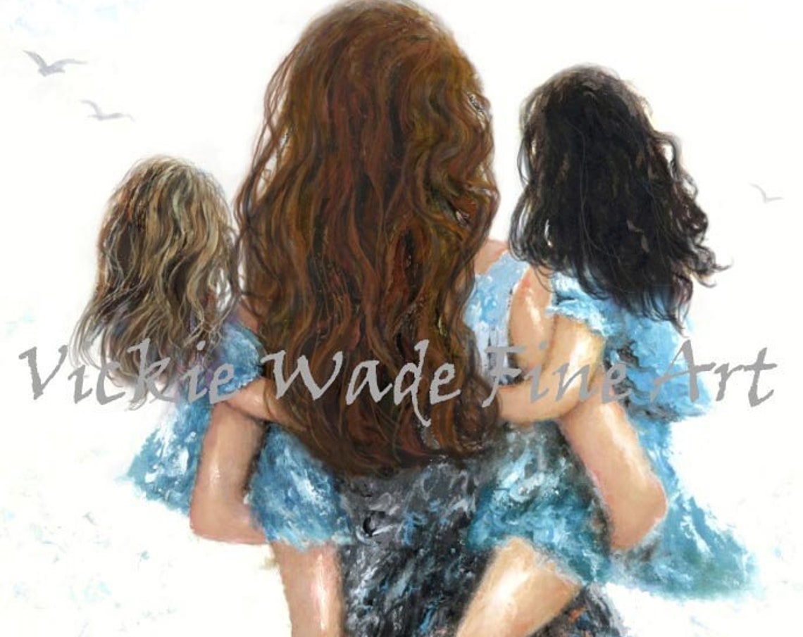 Mother Carrying Two Daughters at the Beach Motherhood Fine Art Poster - Image 2