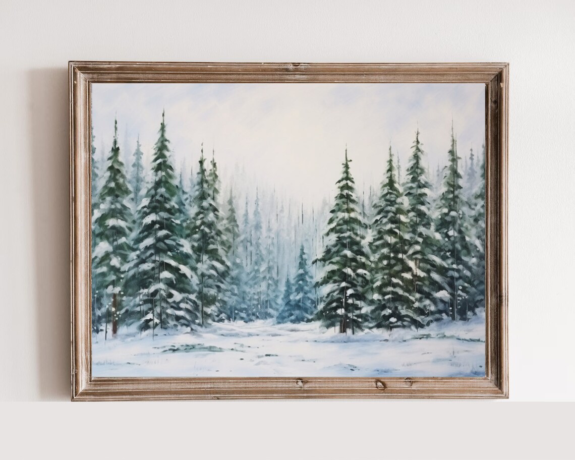 Snowy Pine Forest Bright Winter Morning Landscape Painting Poster