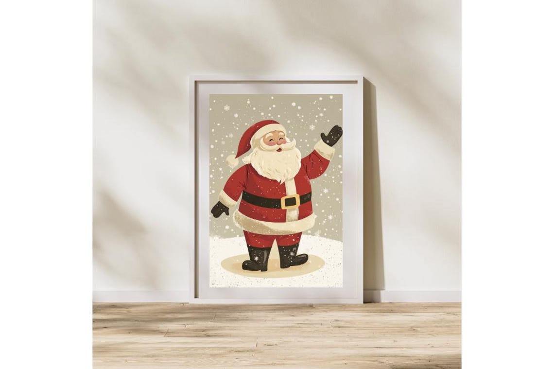 Vintage Christmas Print Vintage Santa Claus In The Snow Christmas Print Vintage Holiday Print Farmhouse Christmas - Image 2