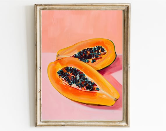 Papaya Art Print Fruits Modern Wall Art Kitchen Wall Decor Cute Papaya Summer Wallart