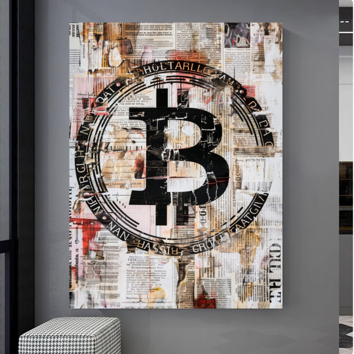 Bitcoin Newspaper Collage Art Vintage Finance Wall Street Poster - Image 4