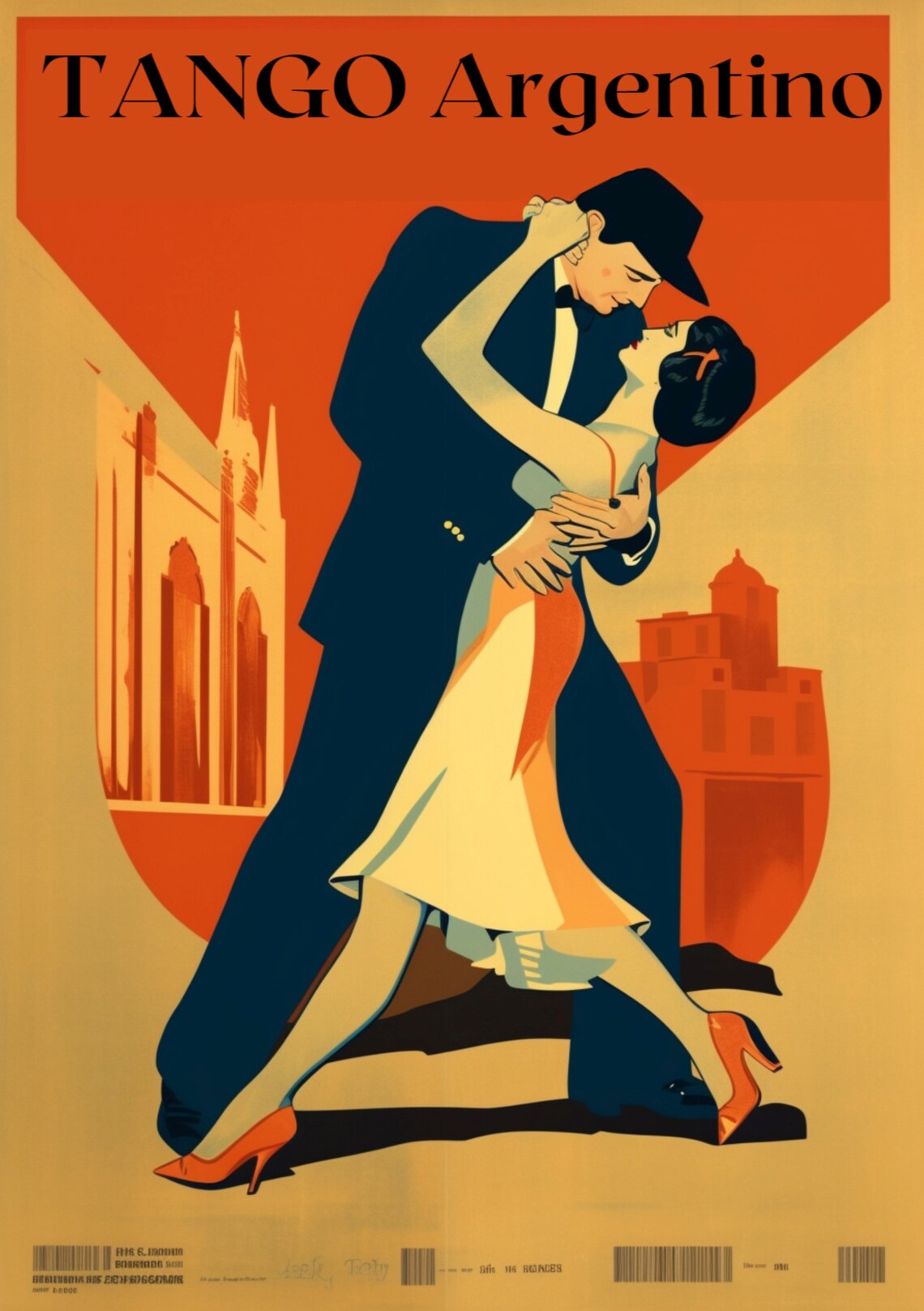 Tango Argentino Vintage Art Deco Dance Couple Romance Travel Poster - Image 4