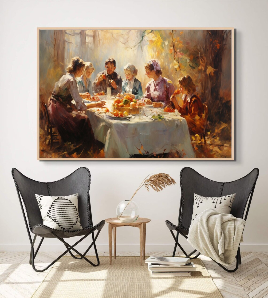 Family Autumn Harvest Feast Warm Golden Forest Oil Painting Poster - Image 4