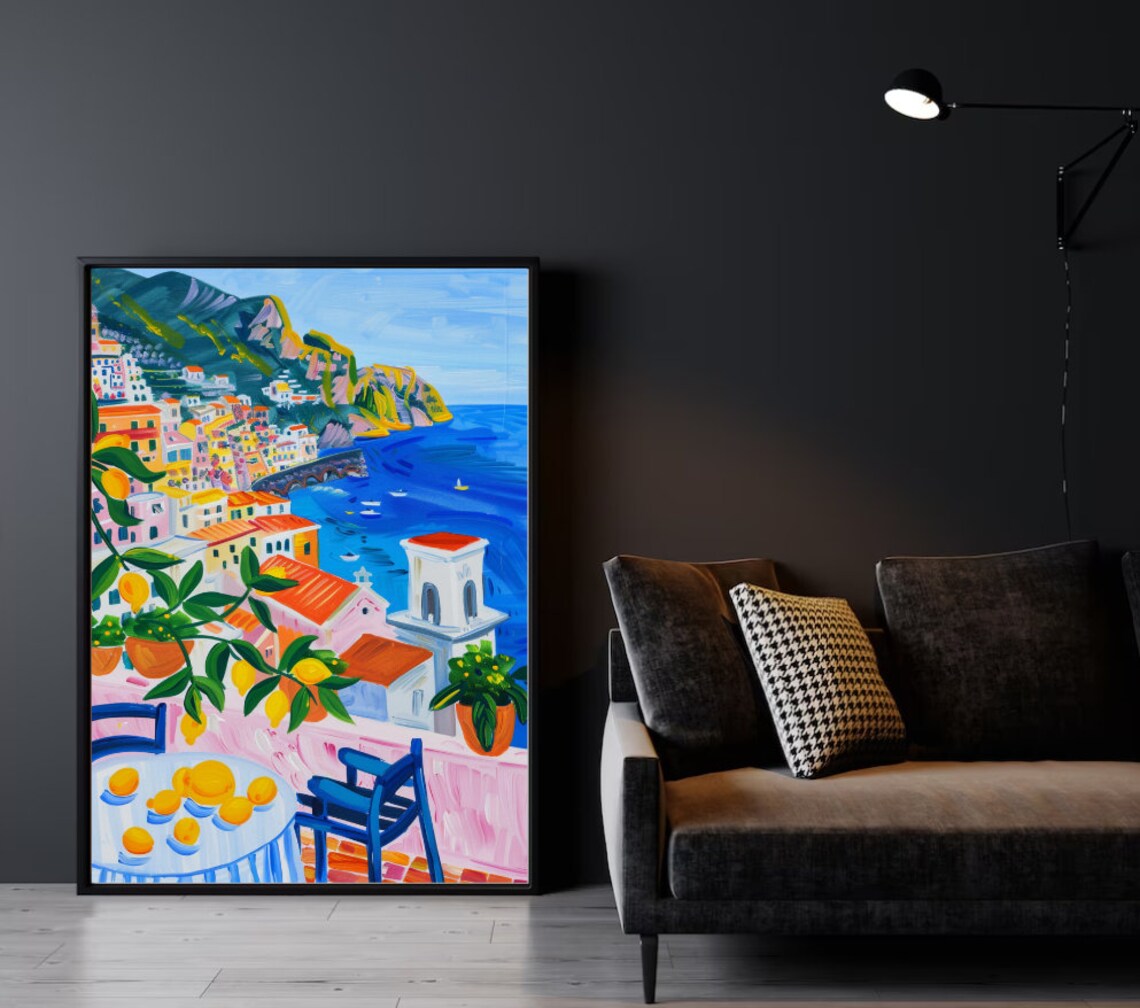 Positano Italy Coastal Painting Lemons Terrace Amalfi Style Poster - Image 4