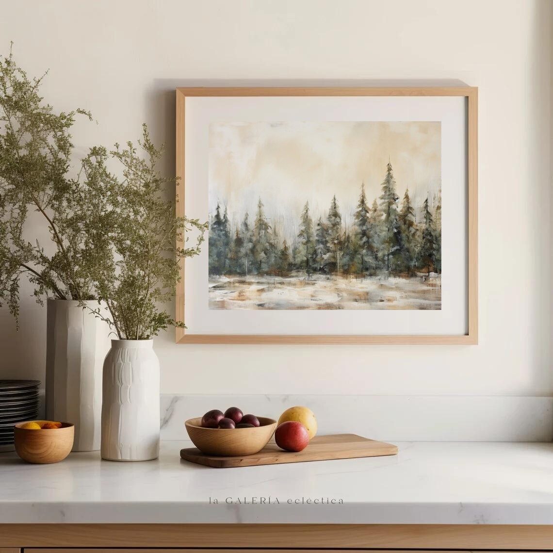 Snowy Pine Forest Watercolor Winter Landscape Neutral Rustic Poster - Image 4