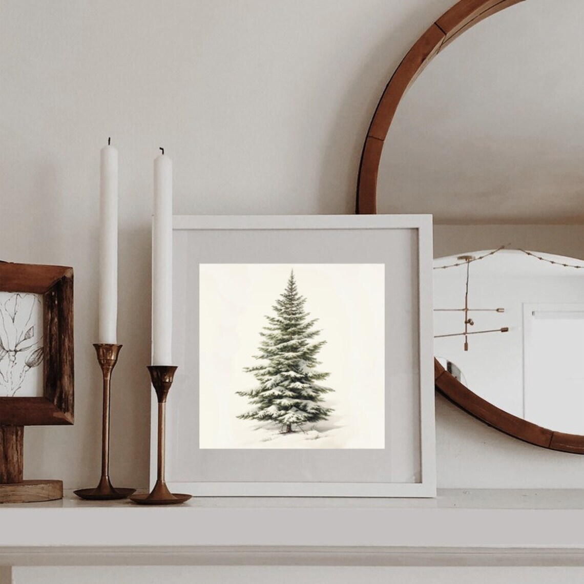 Snowy Fir Tree Cream Background Minimalist Winter Art Poster - Image 4