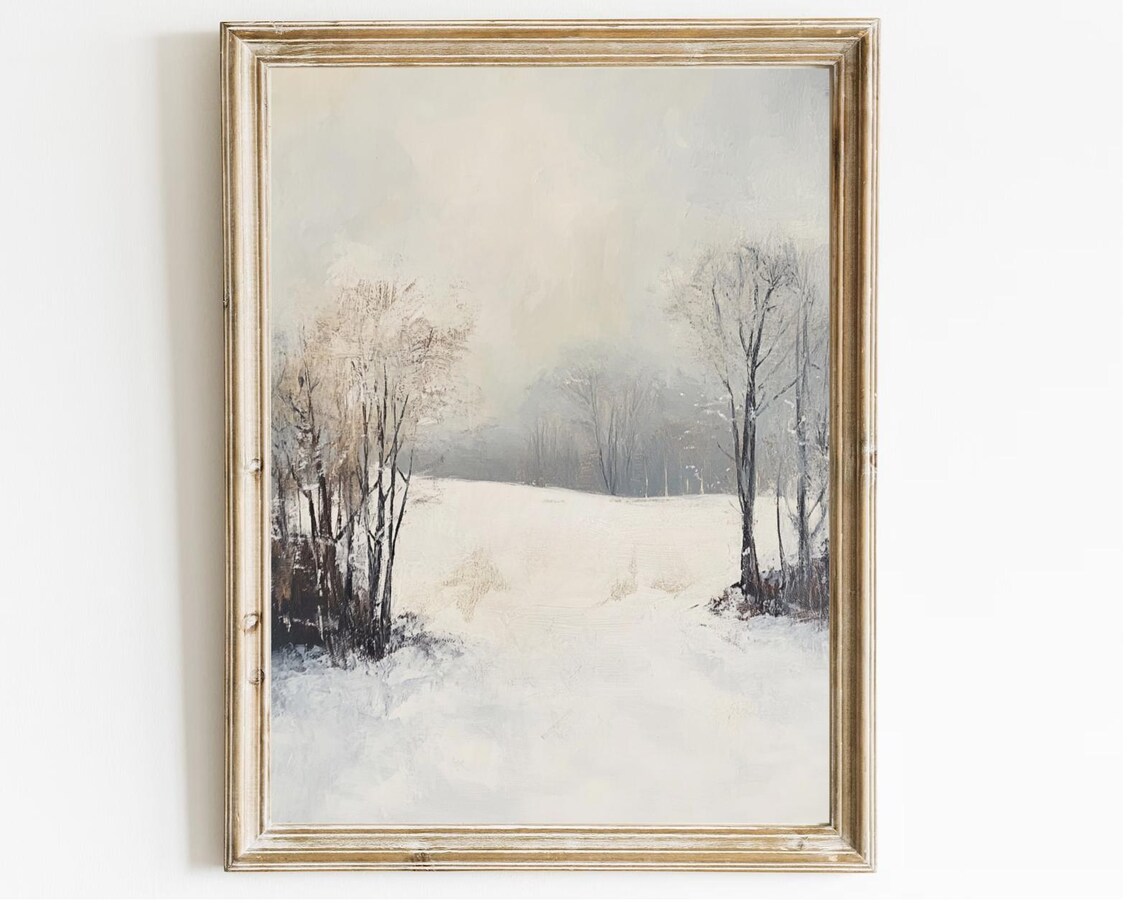 Minimalist Snowy Field Bare Trees Quiet Winter Landscape Poster