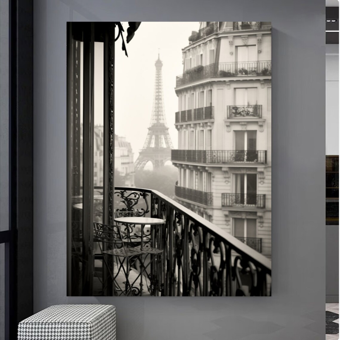 Paris City View European Architecture Print Eiffel Tower French Travel Poster Balcony Art City Portrait Vintage Photography