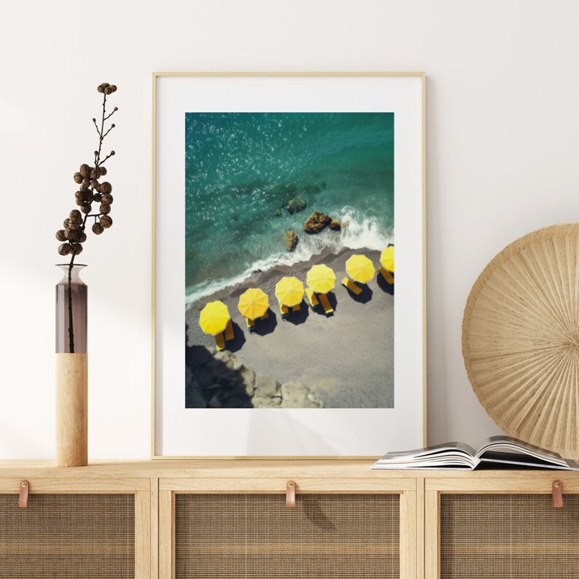Yellow Beach Umbrellas Aerial Photography Turquoise Ocean Poster - Image 4