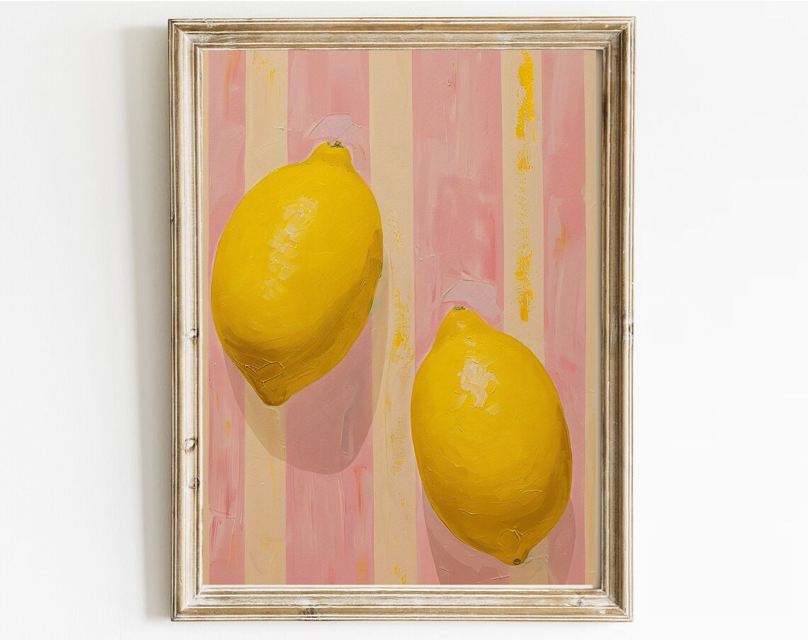 Lemons Art Print Lemons On Pink Stripes Modern Wall Art Kitchen Wall Decor Cute Lemon Print Summer Wallart Amalfi - Image 4