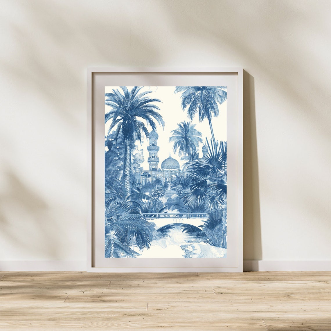 Blue Mosque Delft Blue Illustration Palm Trees Vintage Travel Poster - Image 3