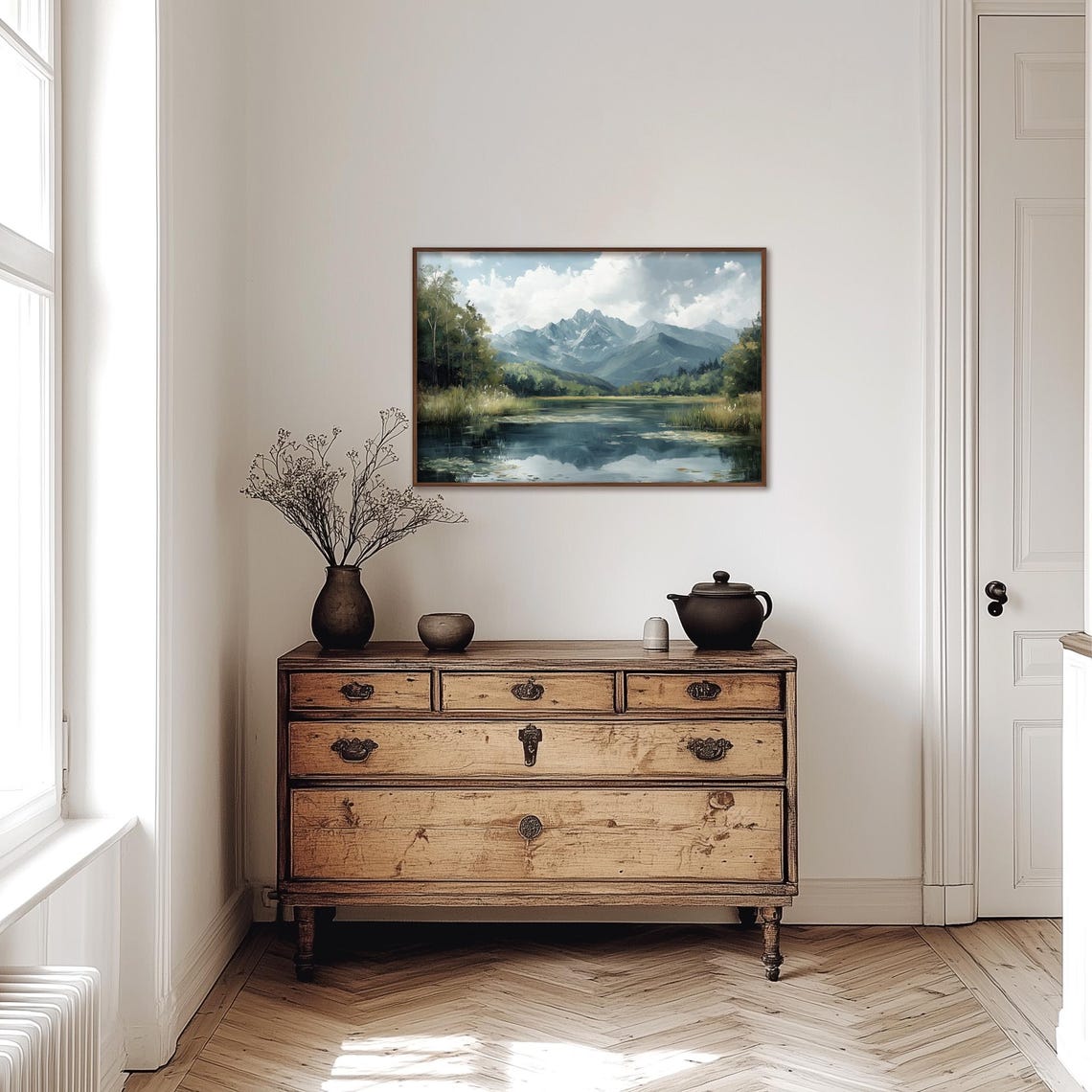 Alpine Lake Mirror Reflection Blue Mountains Serene Nature Poster - Image 4