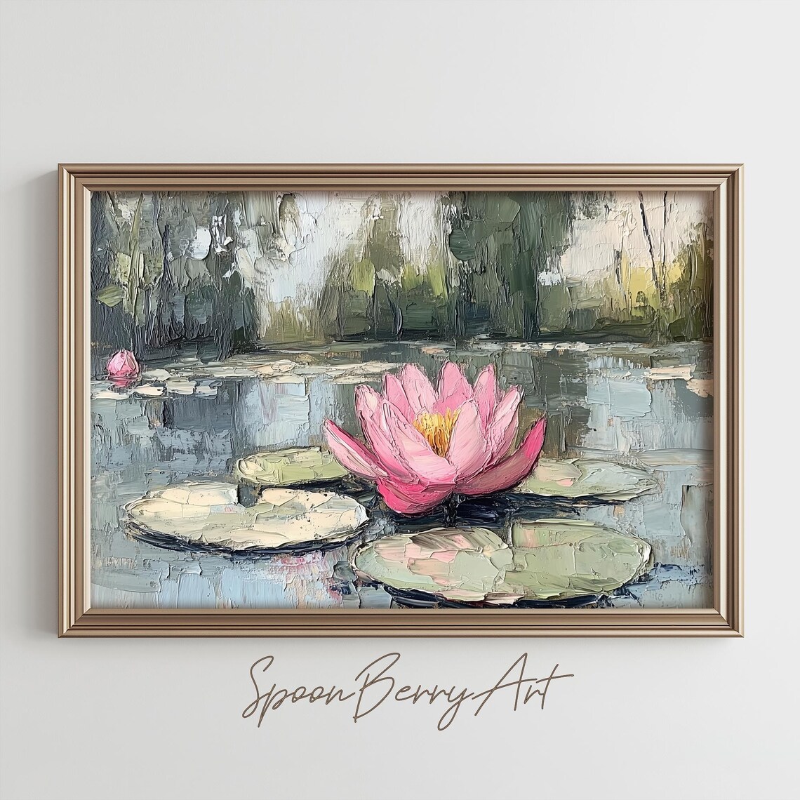 Lily Pad Painting Vintage Flower Wall Print Water Lilies Print Wall Decor Floral Wall Art Moody Tone Oil Painting Art