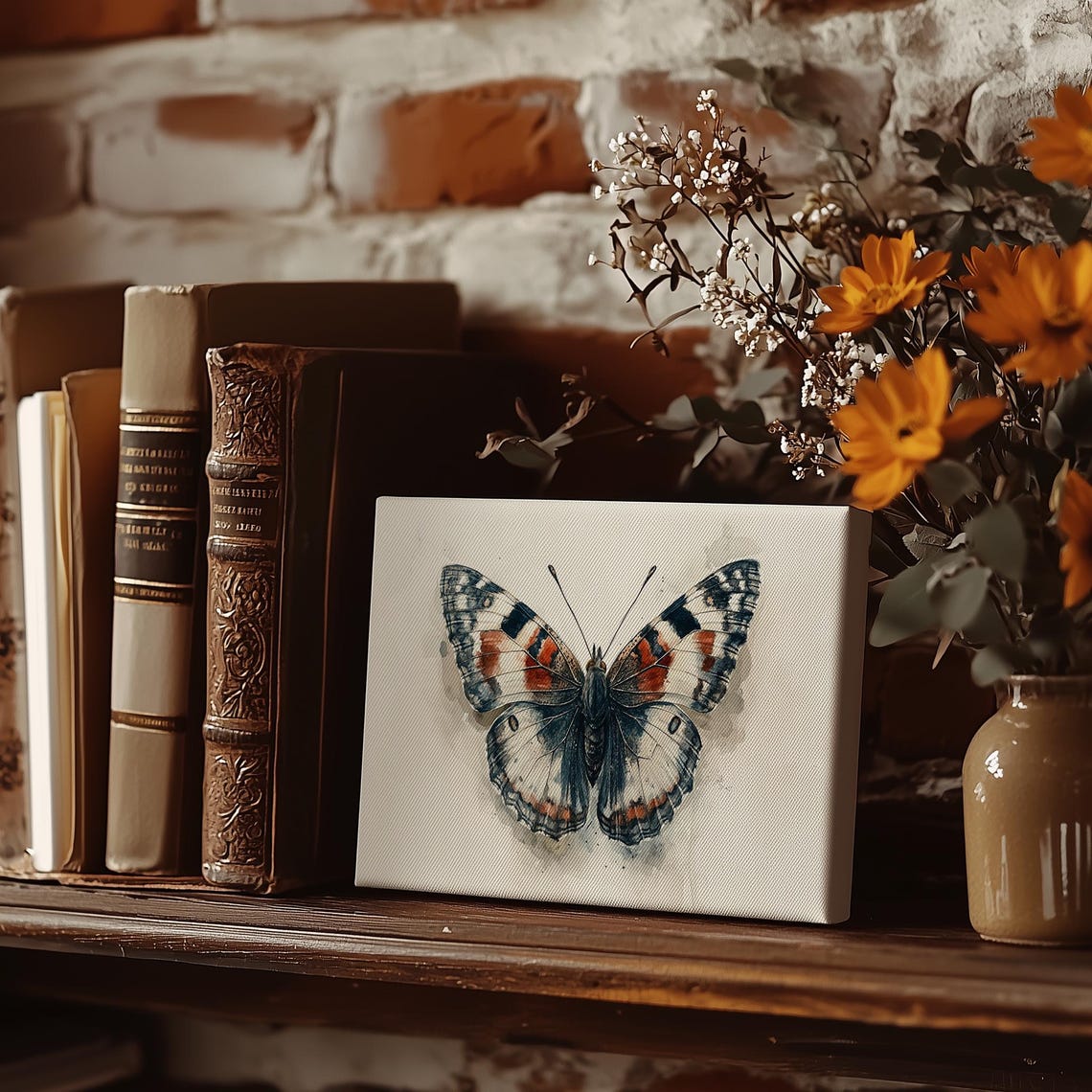 Watercolor Butterfly White Gray Orange Wings Botanical Poster - Image 3
