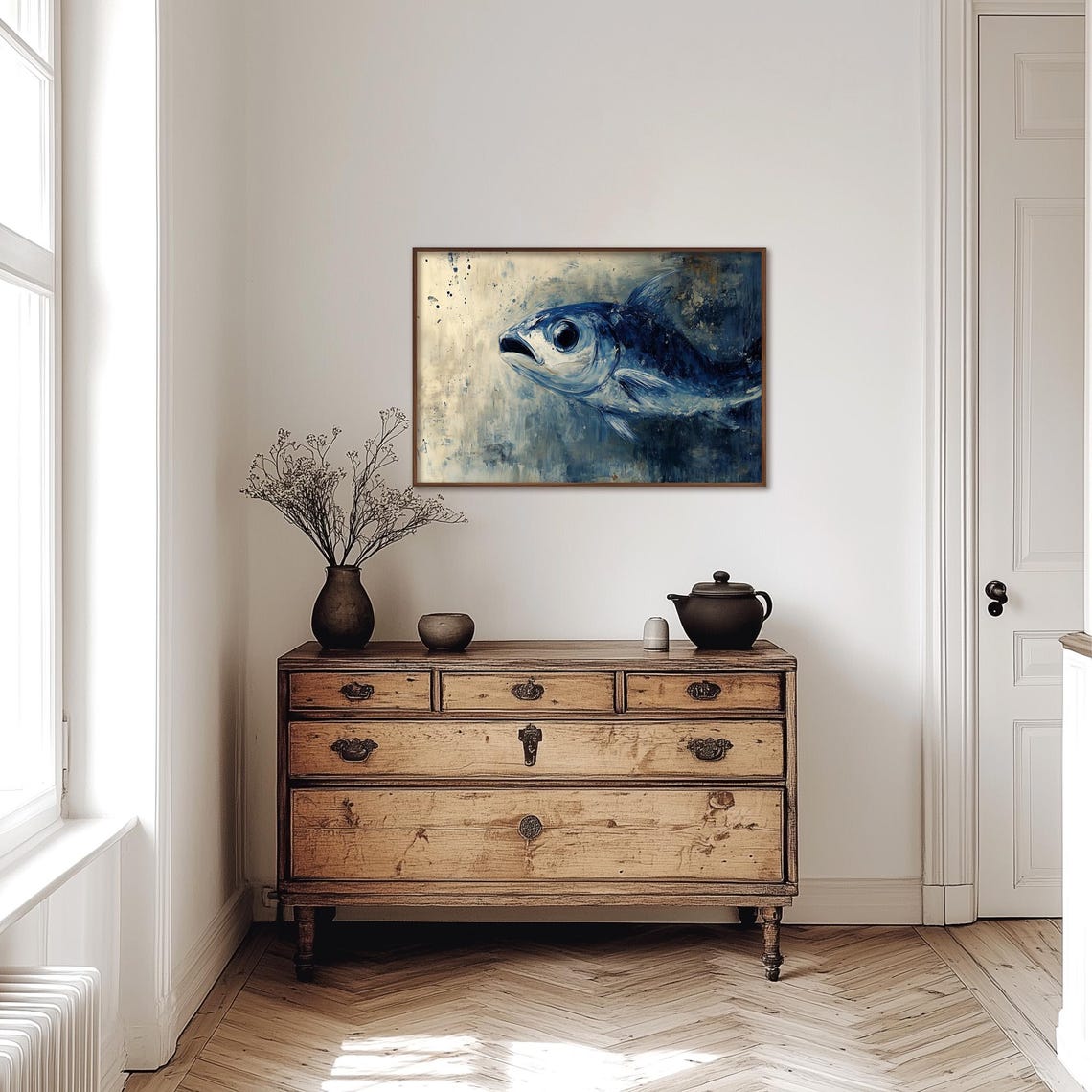 Blue Fish Close Up Bold Expressive Oil Painting Nautical Poster - Image 4