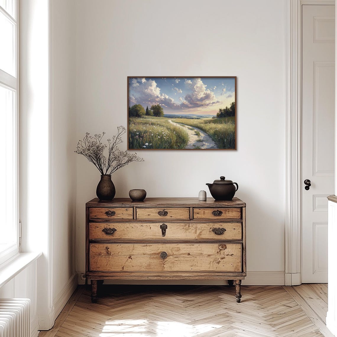 Winding Path Through a Wildflower Meadow at Sunset Hills Poster - Image 4