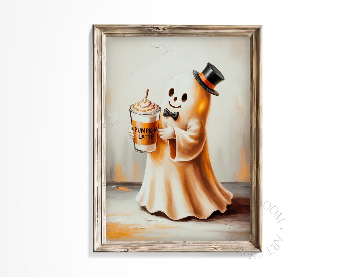 Pumpkin Spice Latte Art Print Vintage Halloween Decor