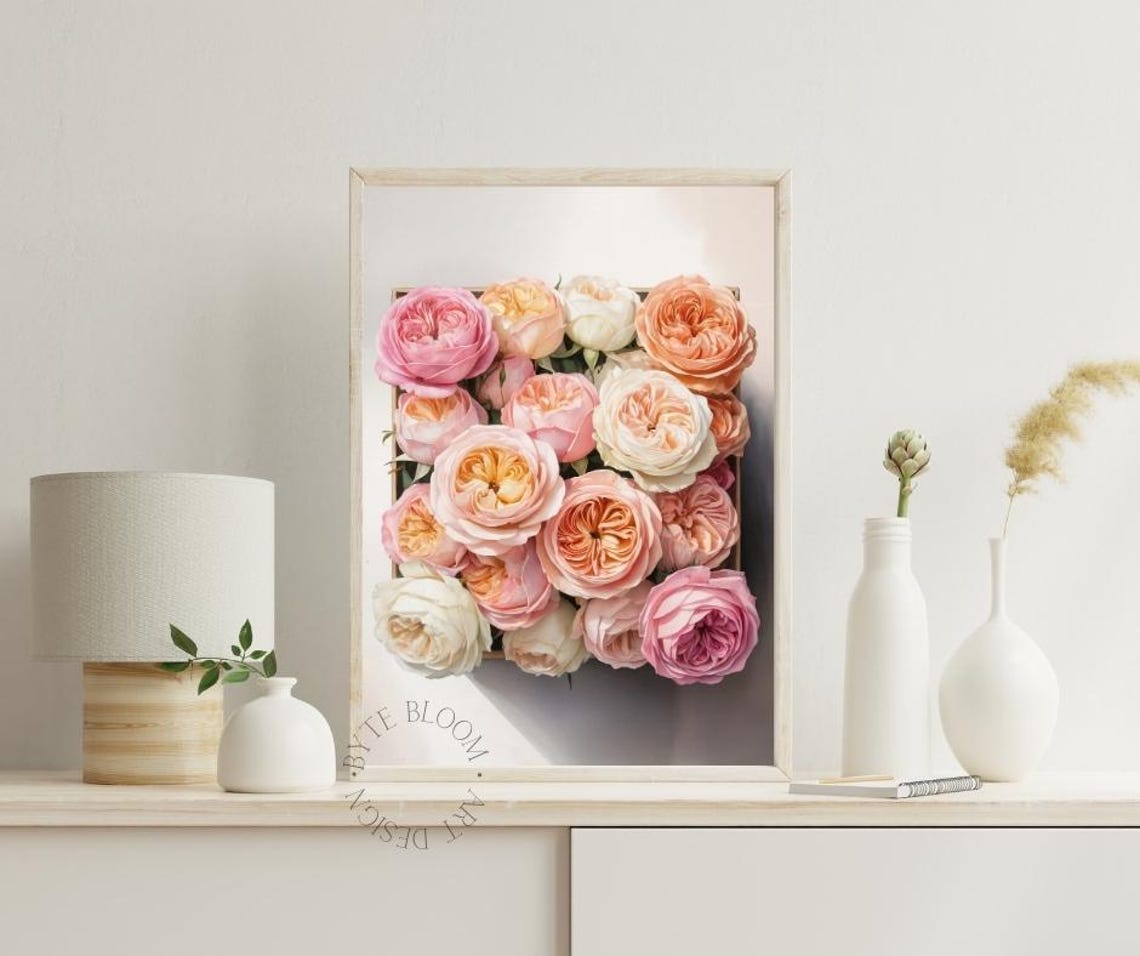 Blush Roses Gift Box Floral Photo Soft Pink Cream Wall Poster