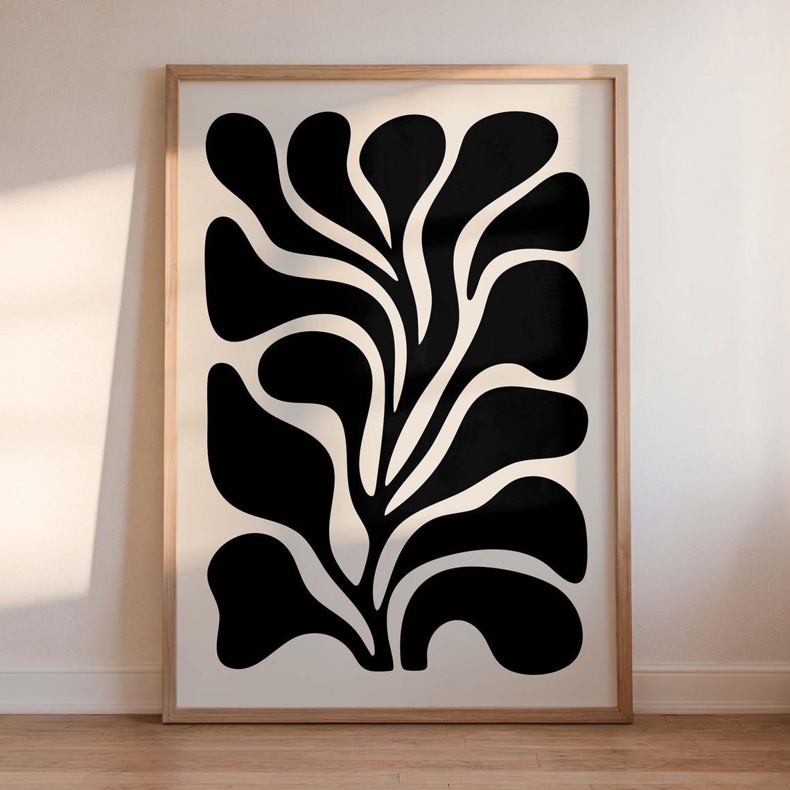 Wall Art Geometric Beige Black Organic Minimalist Modern Abstract Botanical Print
