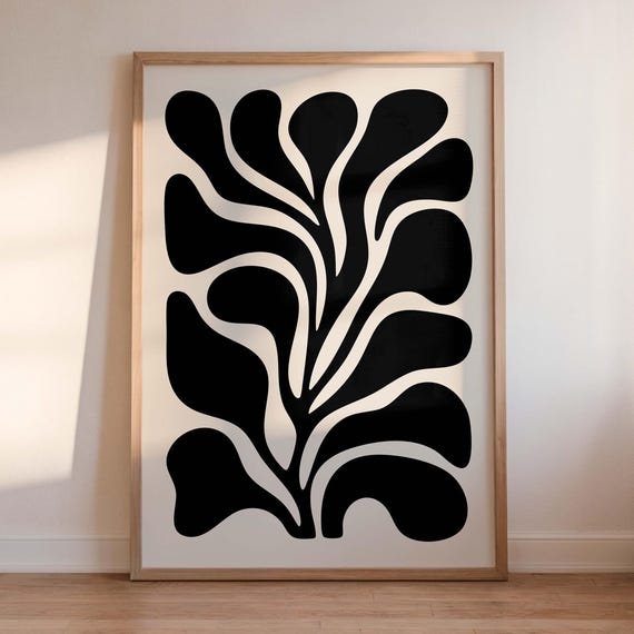 Wall Art Geometric Beige Black Organic Minimalist Modern Abstract Botanical Print