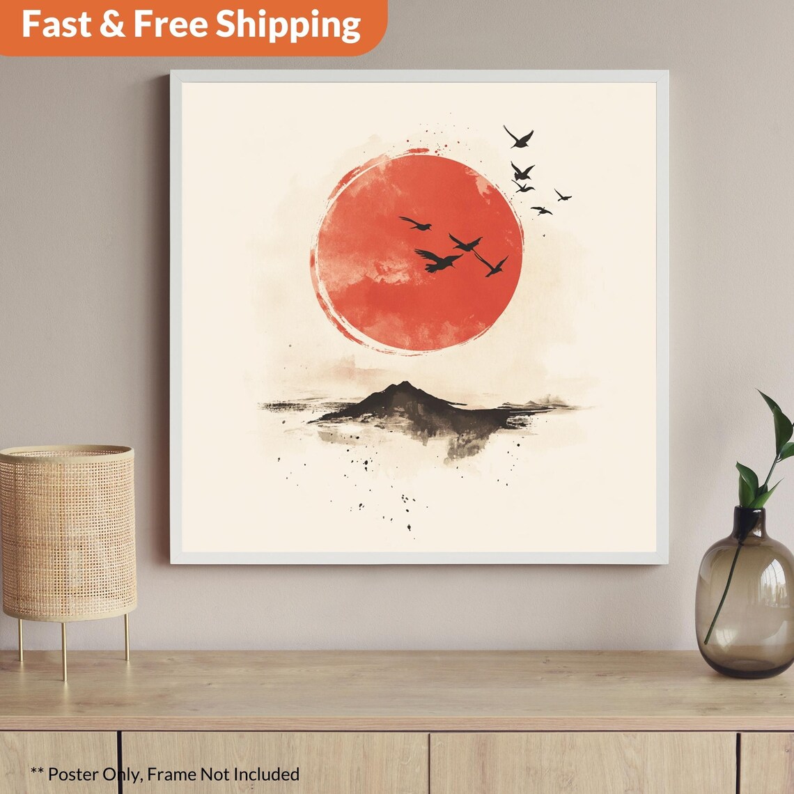 Square Red Sun Hokusai Ukiyo-E Japanese Landscape