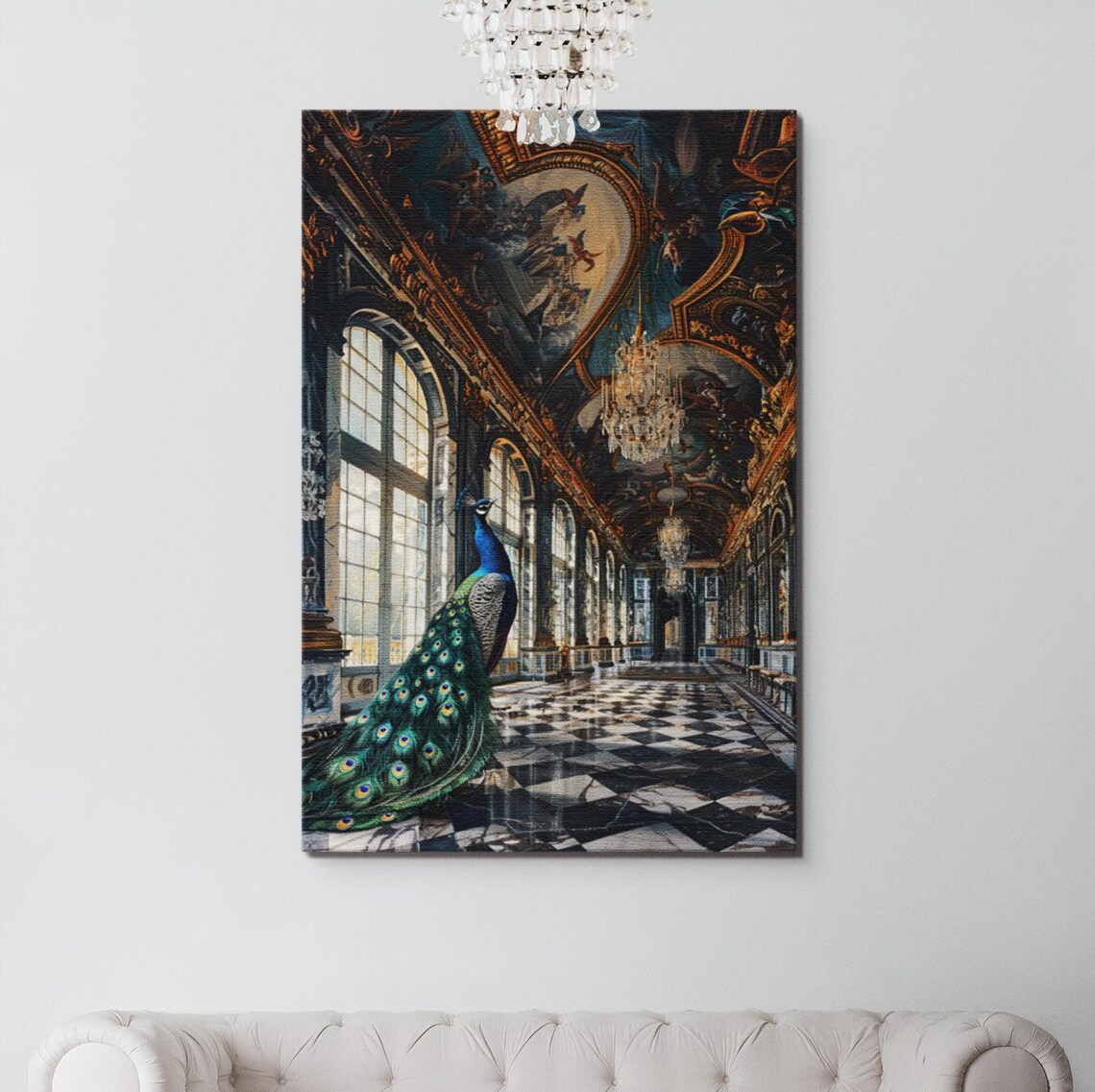 Peacock In Palace, Regal Bird Poster Print