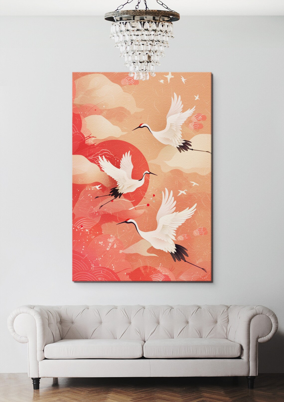 Traditional Japanese Cranes, Vintage Bird Art Print