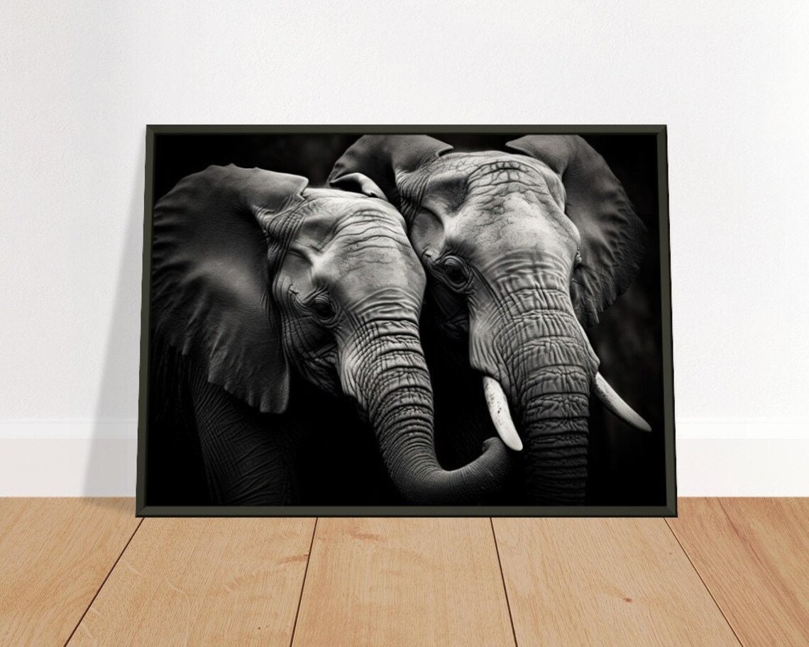 Loving Embrace Elephant Art Print, Safari Decor