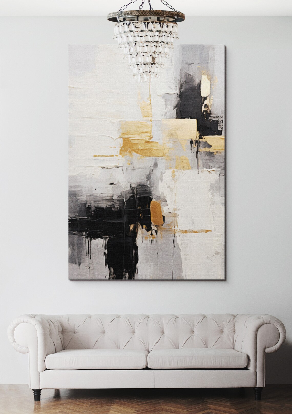 Abstract Painting, Gold Black White Living Room