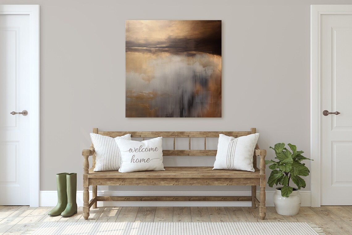 Gold Abstract Landscape, Moody Ethereal Painting - Image 2