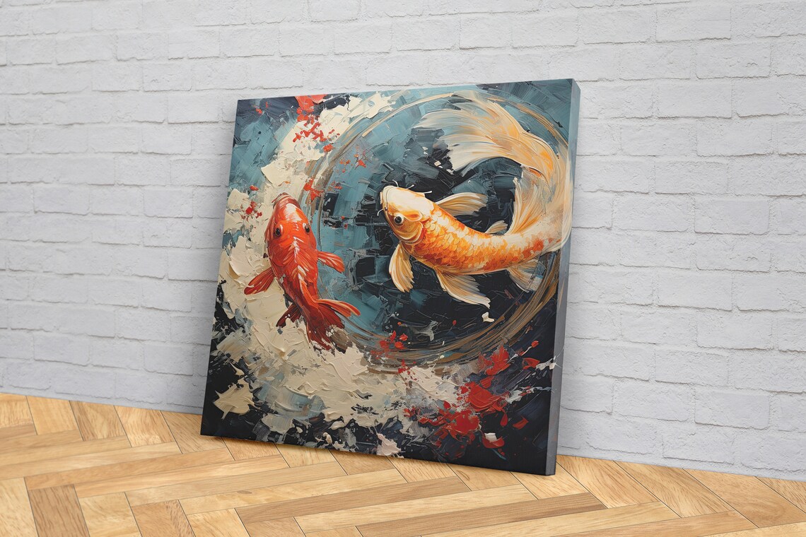 Koi Fish Square Art Print, Japanese Home Decor