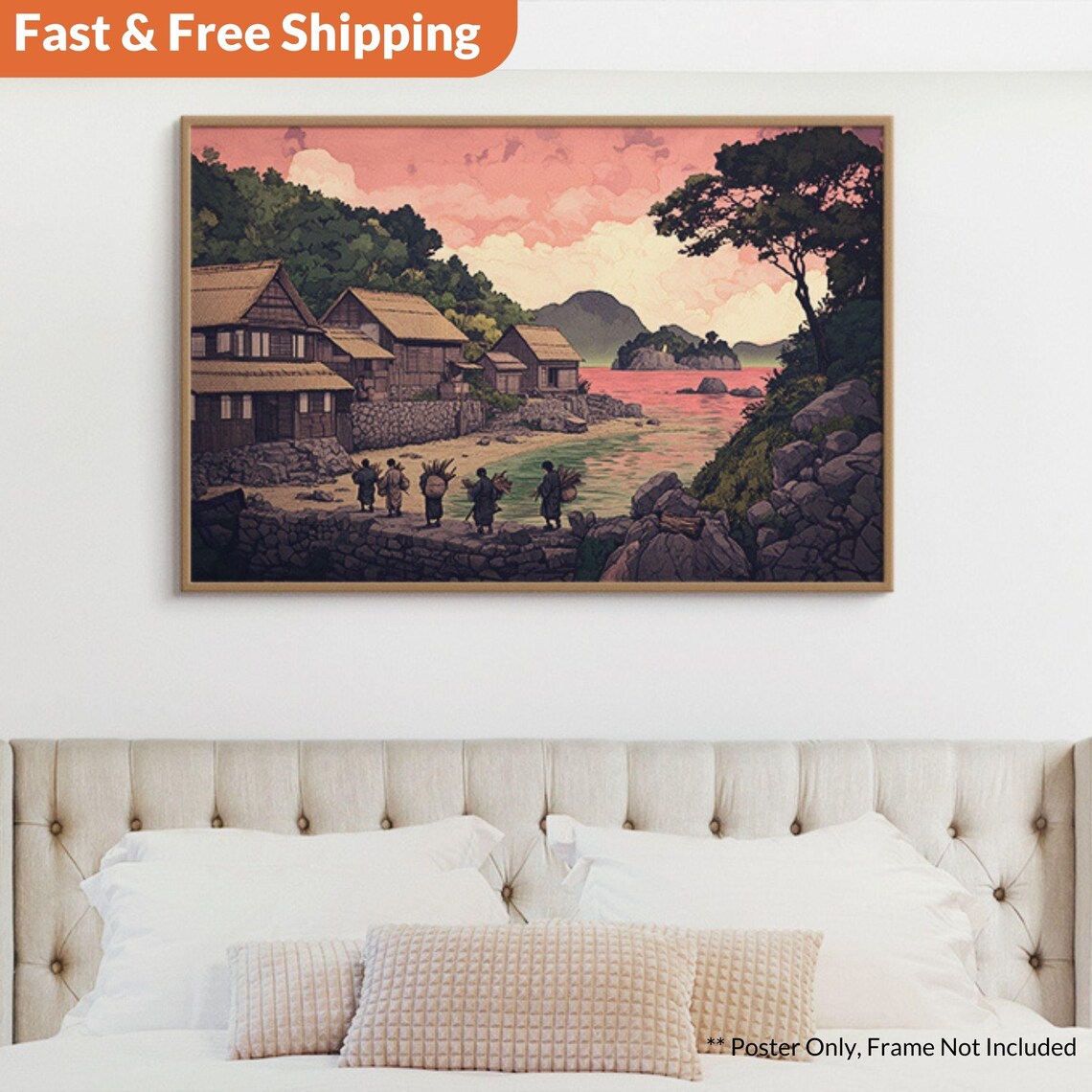 Hokusai Ukiyo-E Traditional Red Sunset Art Print - Image 2