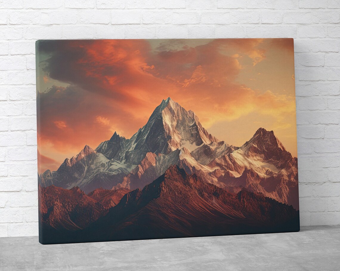Snowcap Mountain Sunset Landscape Art Print