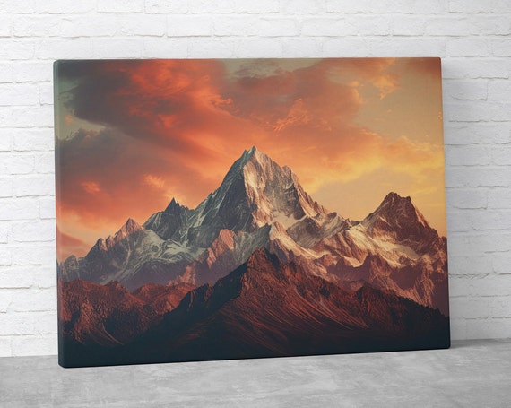 Snowcap Mountain Sunset Landscape Art Print