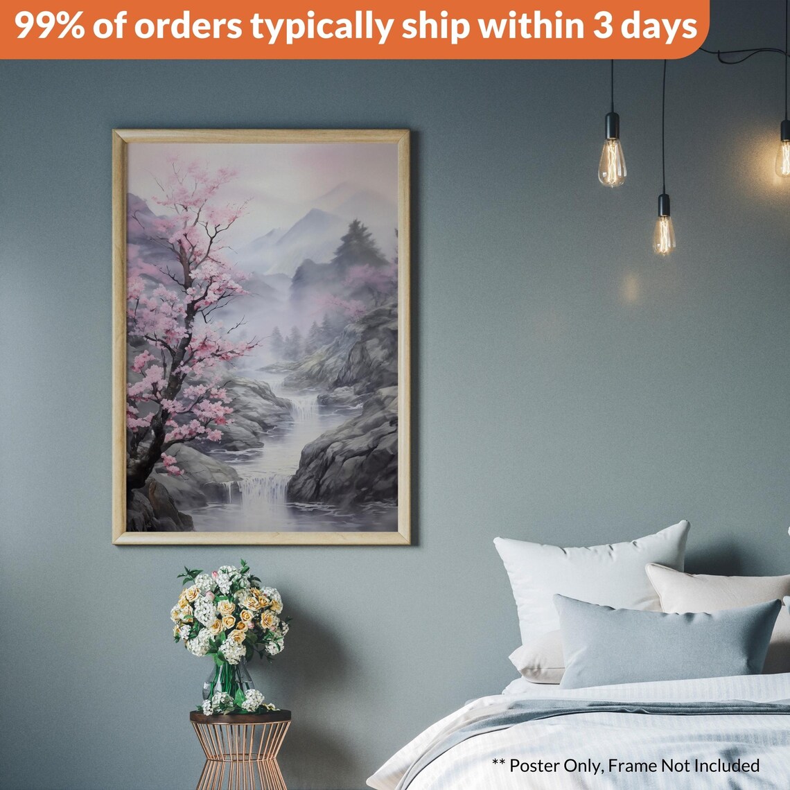 Cherry Blossom Pink Watercolor Art Print, Asian Landscape - Image 2