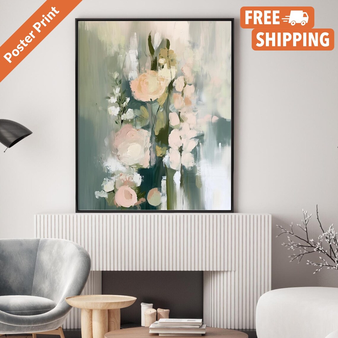Jardin Style Poster Print, Pastel Botanical Flower