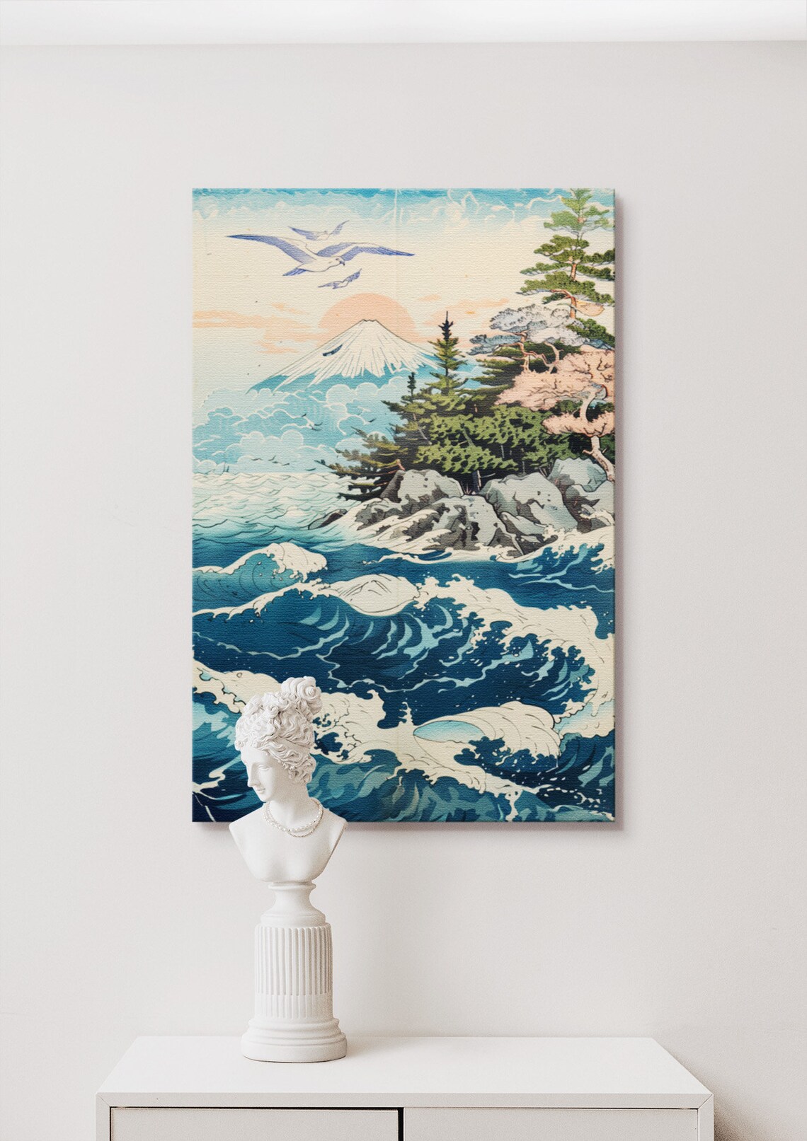Utagawa Hiroshige Style Mountain Ocean Landscape