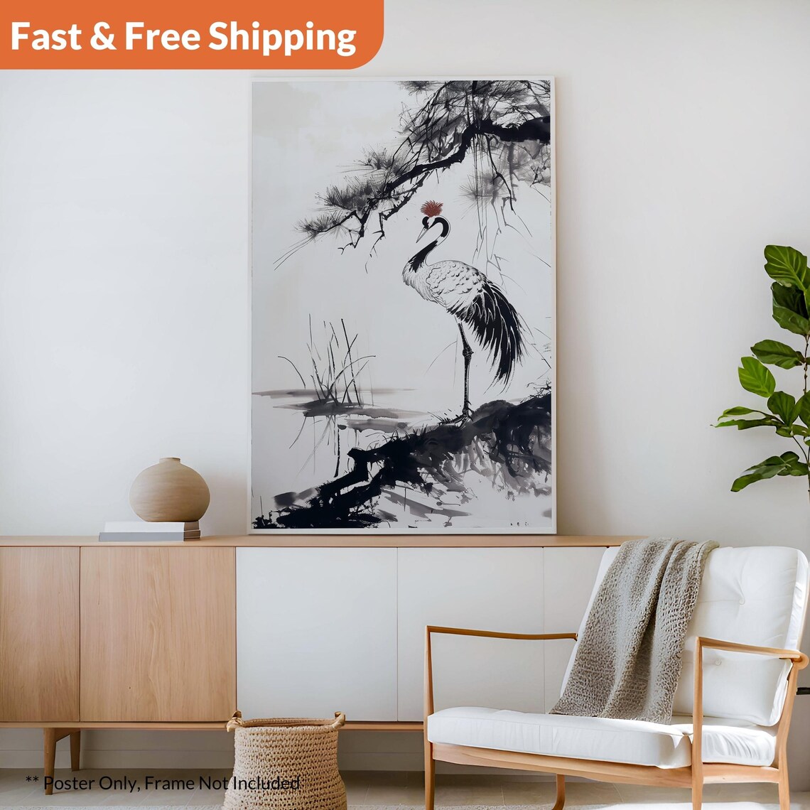 Hokusai Ukiyo-E Japanese Crane Art Print - Image 2