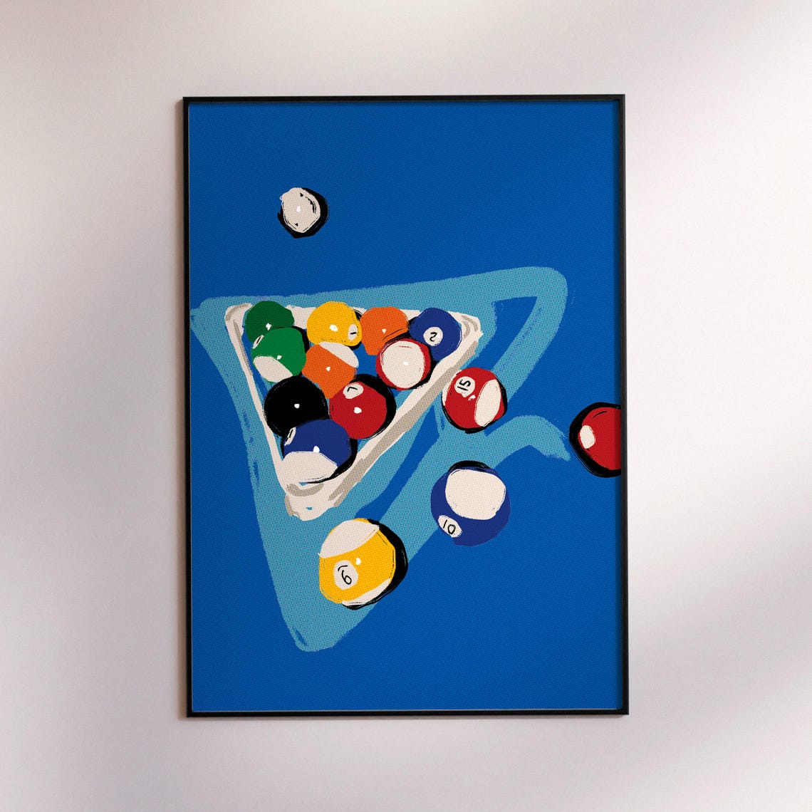 Retro Pool Billiard Balls Blue Rack 70s Game Room Wall Poster