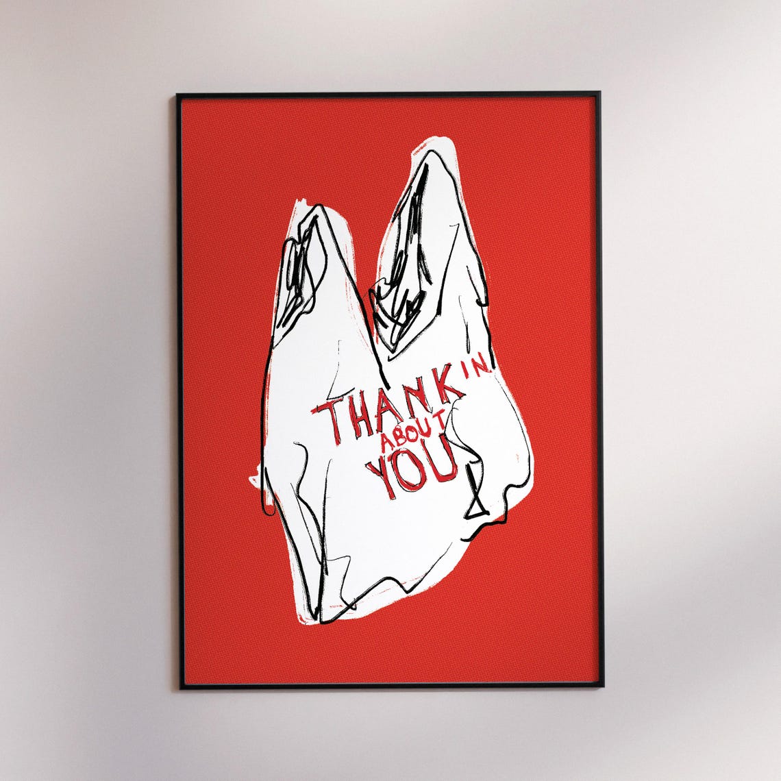 Thank You Shopping Bag Wall Art Trendy Retro Grocery Print Plastic Decor Abstract Illustration