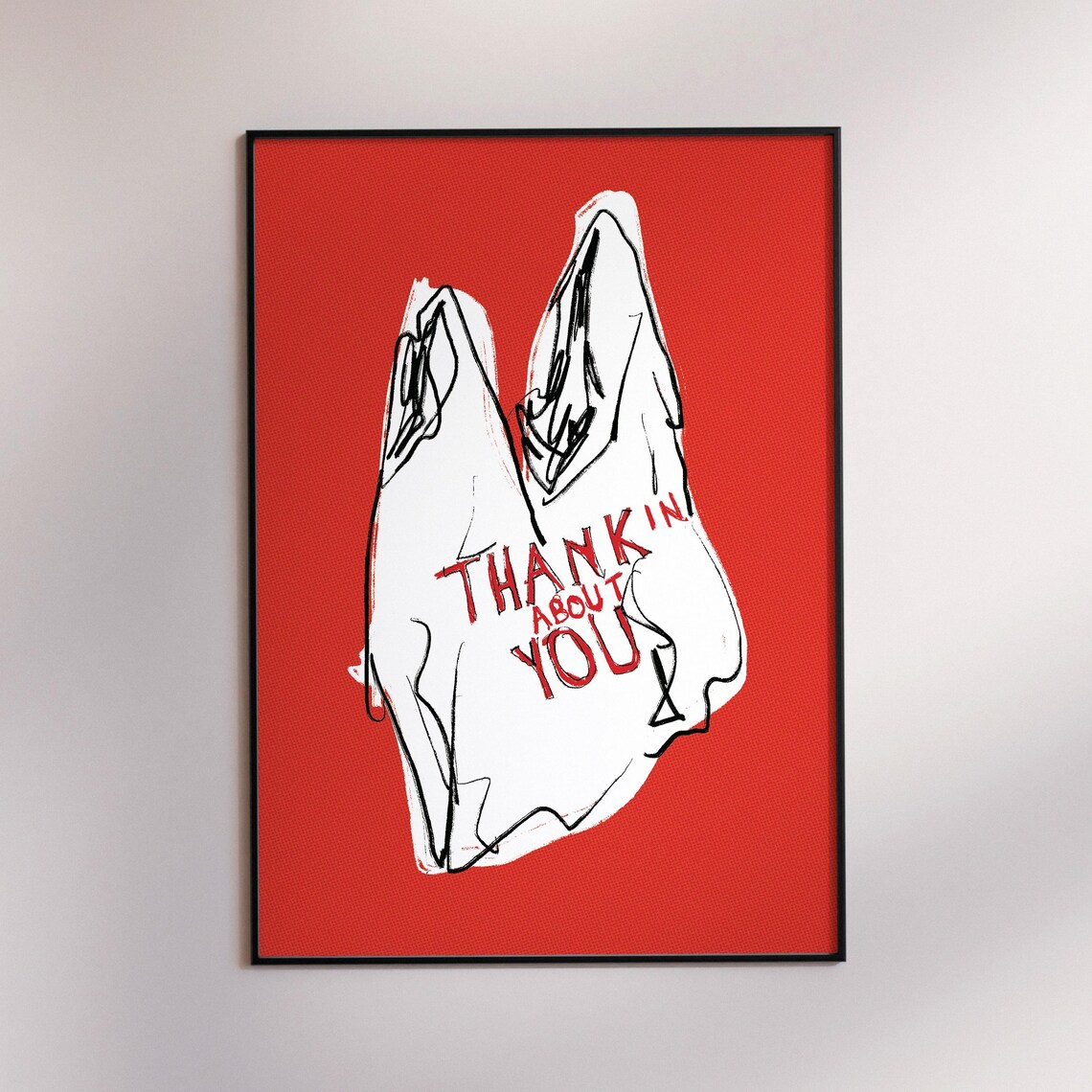 Thankin About You Plastic Bag Red Retro Grocery Illustration Poster